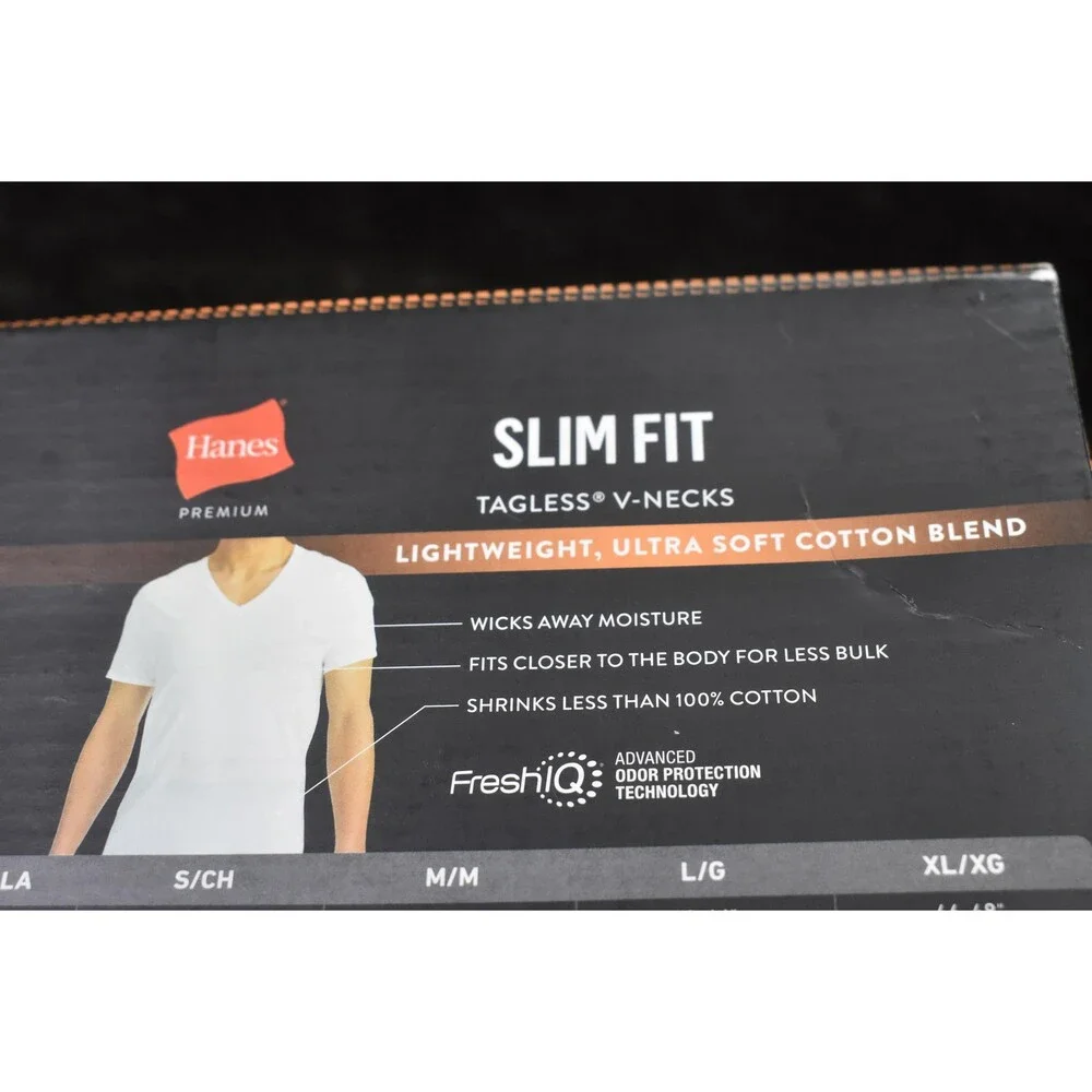 Hanes Premium Shirt Mens Small White Slim Fit V Neck Tagless Undershirt 4 Pack